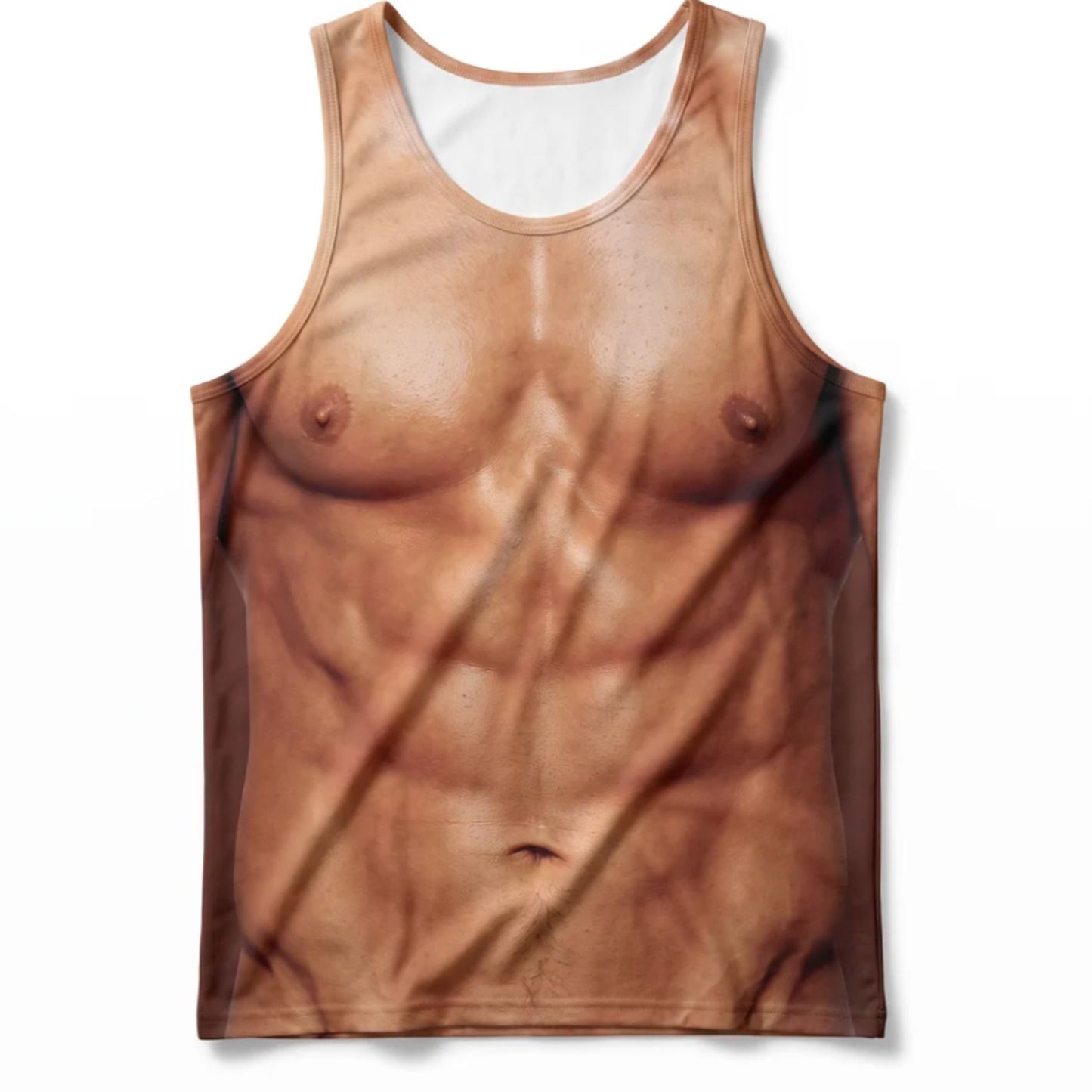 Funny Fake Hairy Chest Tank Top, Men’s Muscle Body Graphic Tank, Hilarious Beach Vacation Shirt, Gag Gift 686030 WFD
