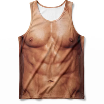 Funny Fake Hairy Chest Tank Top, Men’s Muscle Body Graphic Tank, Hilarious Beach Vacation Shirt, Gag Gift 686030 WFD