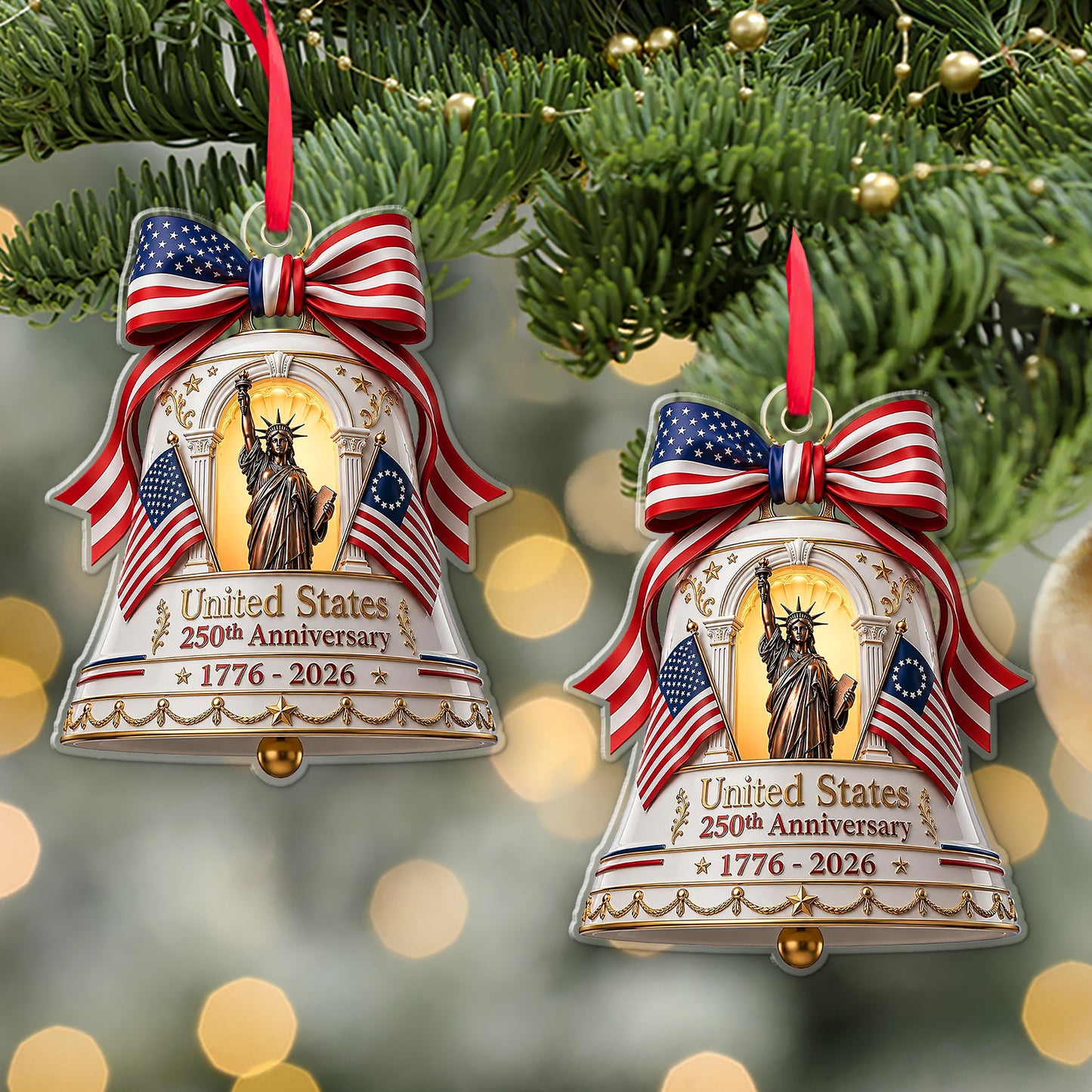USA 250th Anniversary Acrylic Ornament 1776-2026, Statue of Liberty Patriotic Christmas Decor 685905
