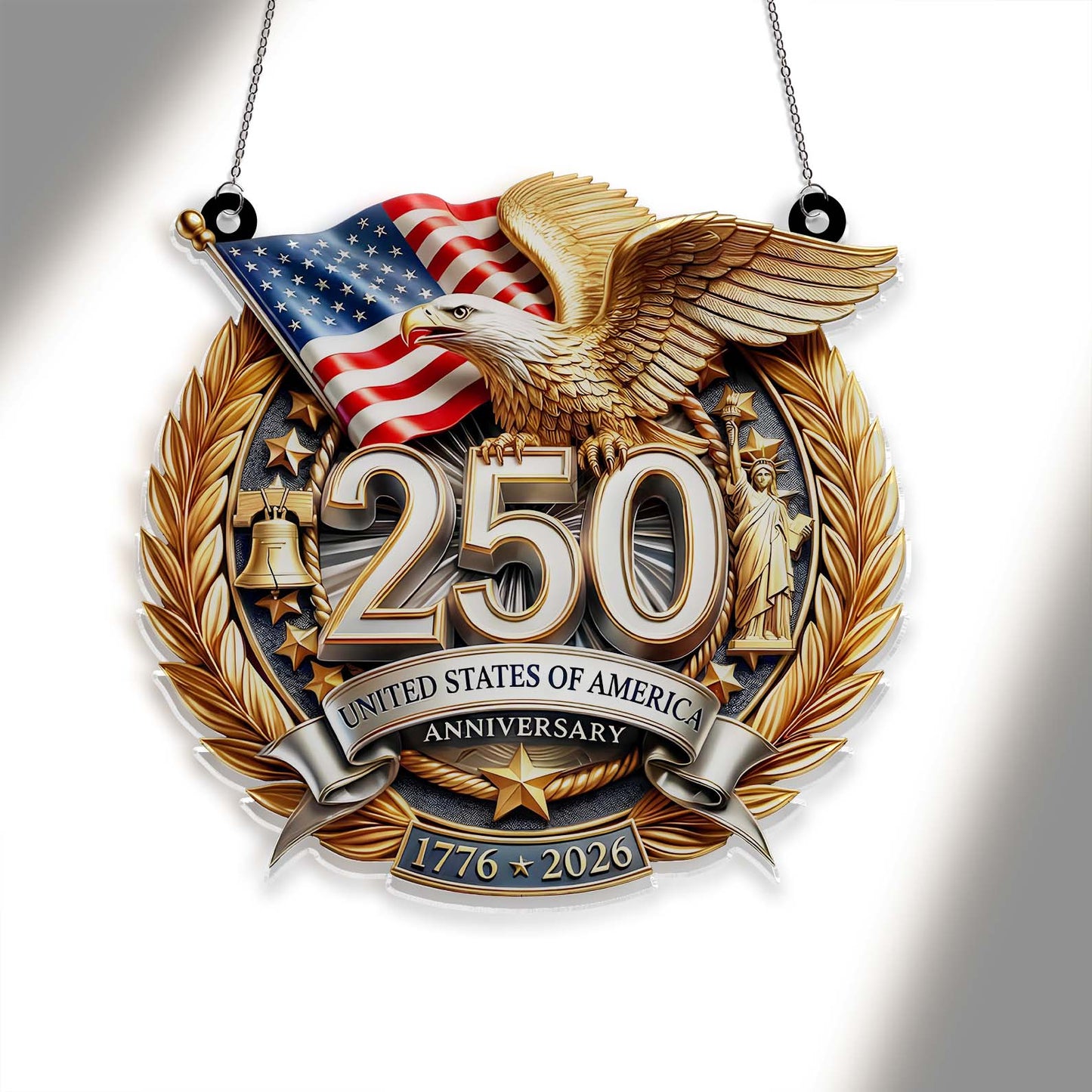 250 Years USA Anniversary Suncatcher Ornament | Patriotic Eagle US Flag 1776–2026 Suncatcher 684246