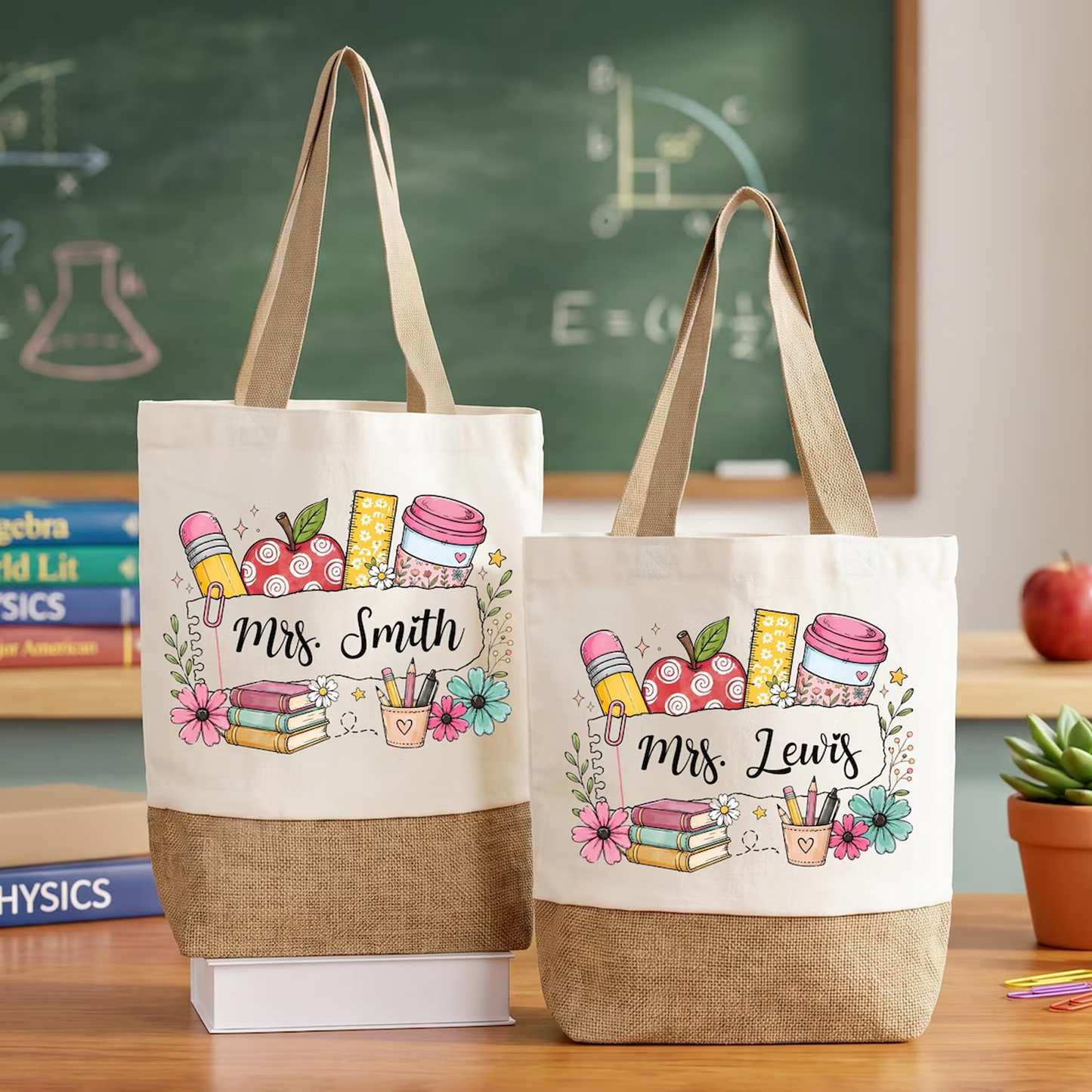 Personalized Teacher Tote Bag, Custom Teacher Name Tote, Teacher Appreciation Gift, Back to School Gift 685495 WFD