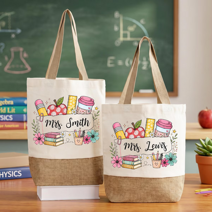 Personalized Teacher Tote Bag, Custom Teacher Name Tote, Teacher Appreciation Gift, Back to School Gift 685495 WFD