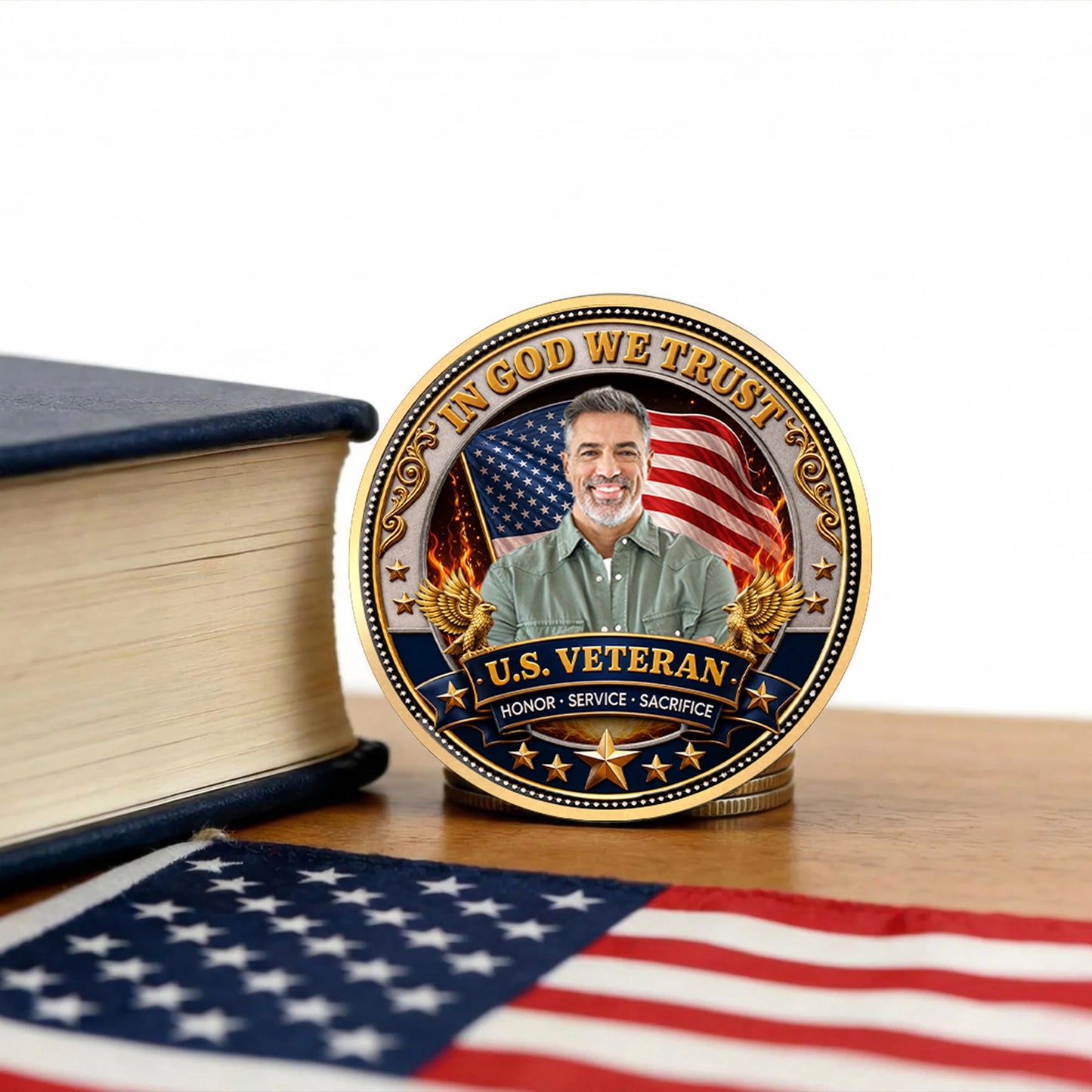 Custom Photo Veteran 250 Years Commemorative Coin, Personalized Patriotic USA Challenge Coin Gift 685018