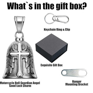 Christian Cross Motorcycle Bell, Guardian Angel Charm, Biker Accessory for Riding Safety, Guardian Riding Bell 684053