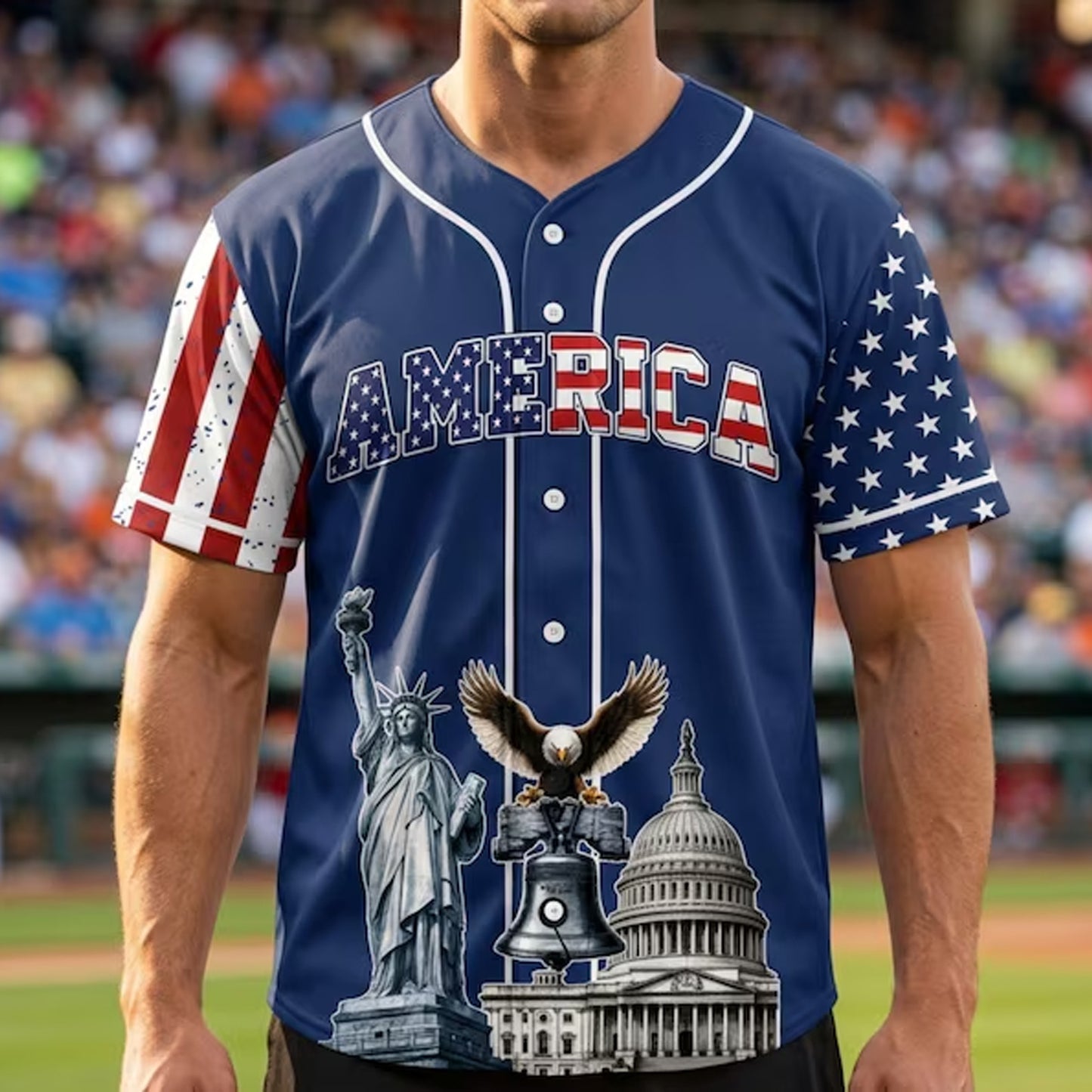 Patriotic 250 Years Baseball Jersey, USA Flag We The People Shirt, 1776-2026 Independence Day Apparel 685211 WFD