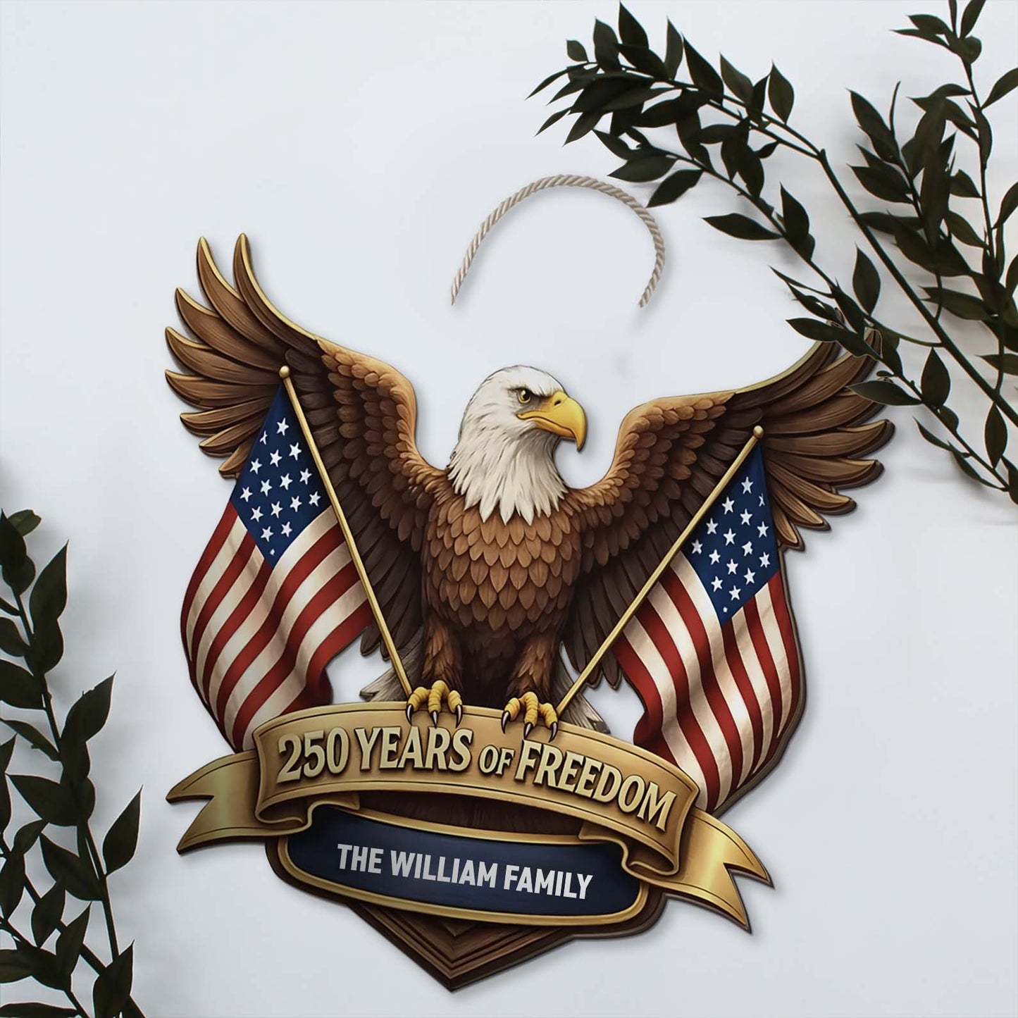 Personalized 250 Years Of Freedom Wooden Sign | Custom Family Name Patriotic Eagle Wood Sign Wall Decor 684536