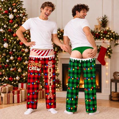 Funny Christmas Pajama Pants for Men, Custom Name Cookie Crew Plaid Fake Underwear Lounge Pants 686636 WFD
