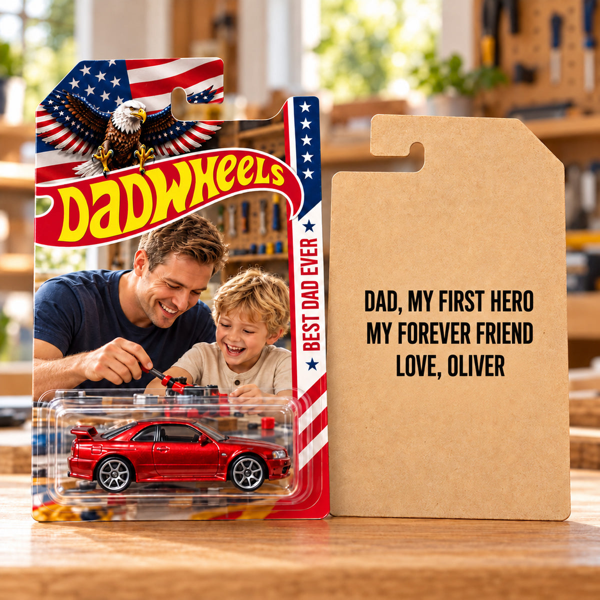 Personalized Dad Wheels Hot Wheels Packaging, Custom Photo US Flag Toy Car Display, Gift For Dad 686792 WFD