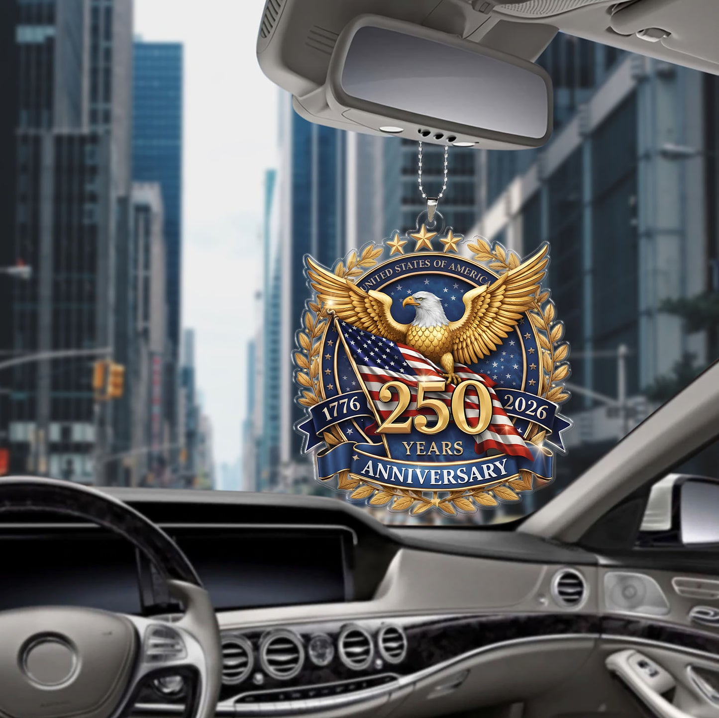 USA 250 Years Anniversary Car Ornament, 4th of July 1776–2026, Patriotic Eagle US Flag Car Ornament 684223