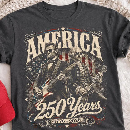 250 Years America Anniversary Shirt, Lincoln & Washington Playing Guitar Tee, Funny 4th of July Shirt 685298 WFD
