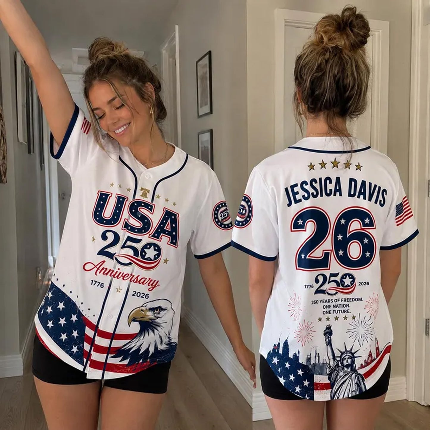 Personalized USA 250 Years Baseball Jersey Shirt, Custom America 1776-2026 Patriotic 4th of July Shirt 685167 WFD