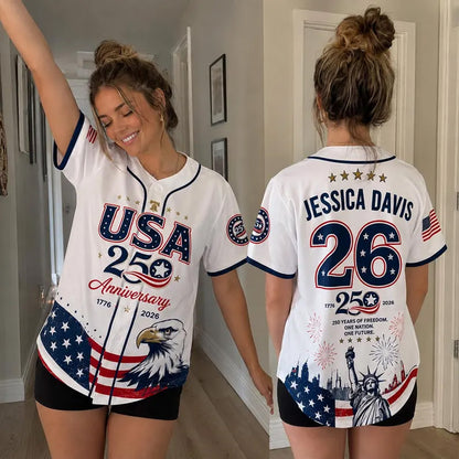 Personalized USA 250 Years Baseball Jersey Shirt, Custom America 1776-2026 Patriotic 4th of July Shirt 685167 WFD