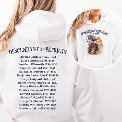 Descendant of Patriots Front & Back Shirt | Custom Name 250 Years Anniversary Shirt | Patriotic 1776–2026 Tee 684669
