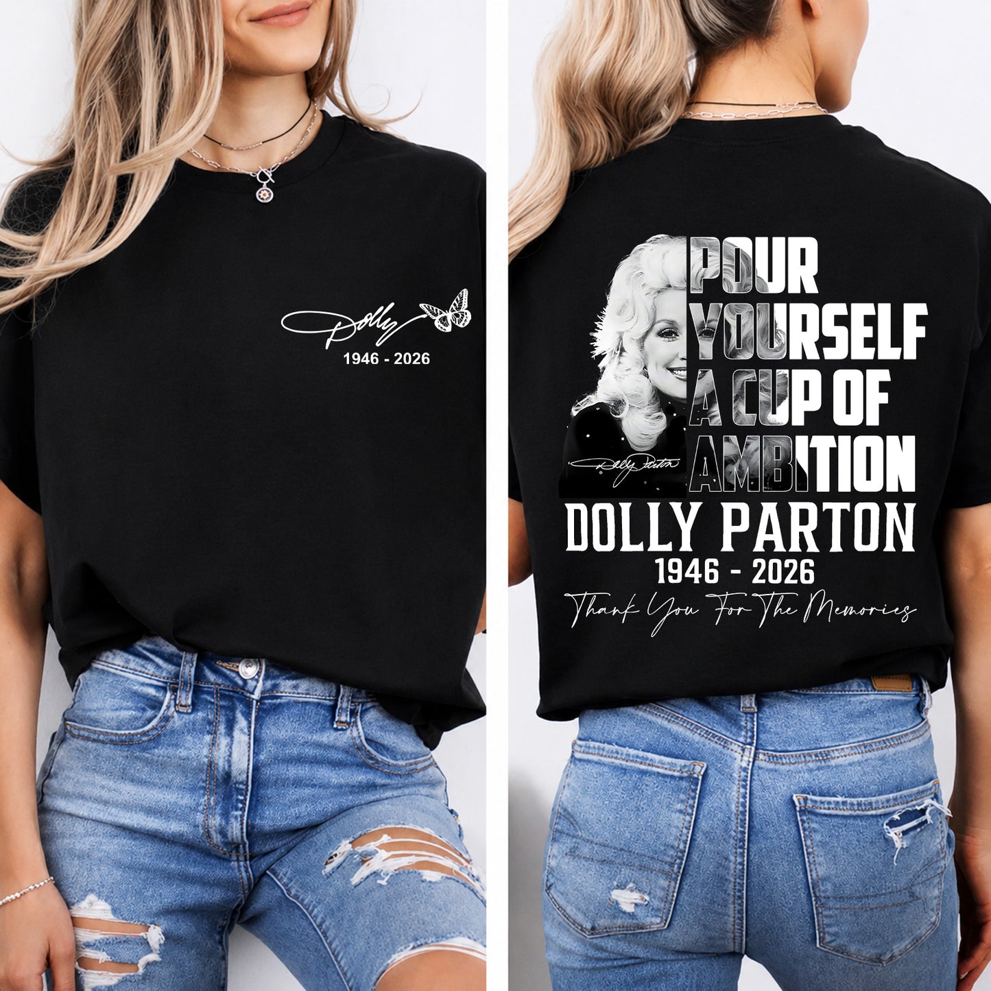 Dolly Parton Memorial Pocket & Back Shirt, Country Music Tribute Tee, Thank You For The Memories T-Shirt 686076