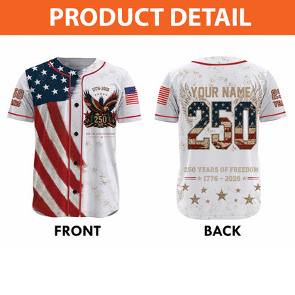 Personalized USA 250 Years of Freedom Baseball Jersey, Custom Name 1776-2026 Patriotic Eagle Shirt 685413