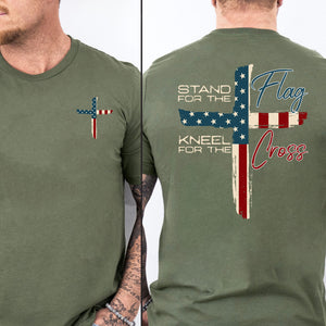 Stand For The Flag Kneel For The Cross Christian Shirt | USA Flag Cross Patriotic T-Shirt | 4th of July Front & Back Shirt 683190