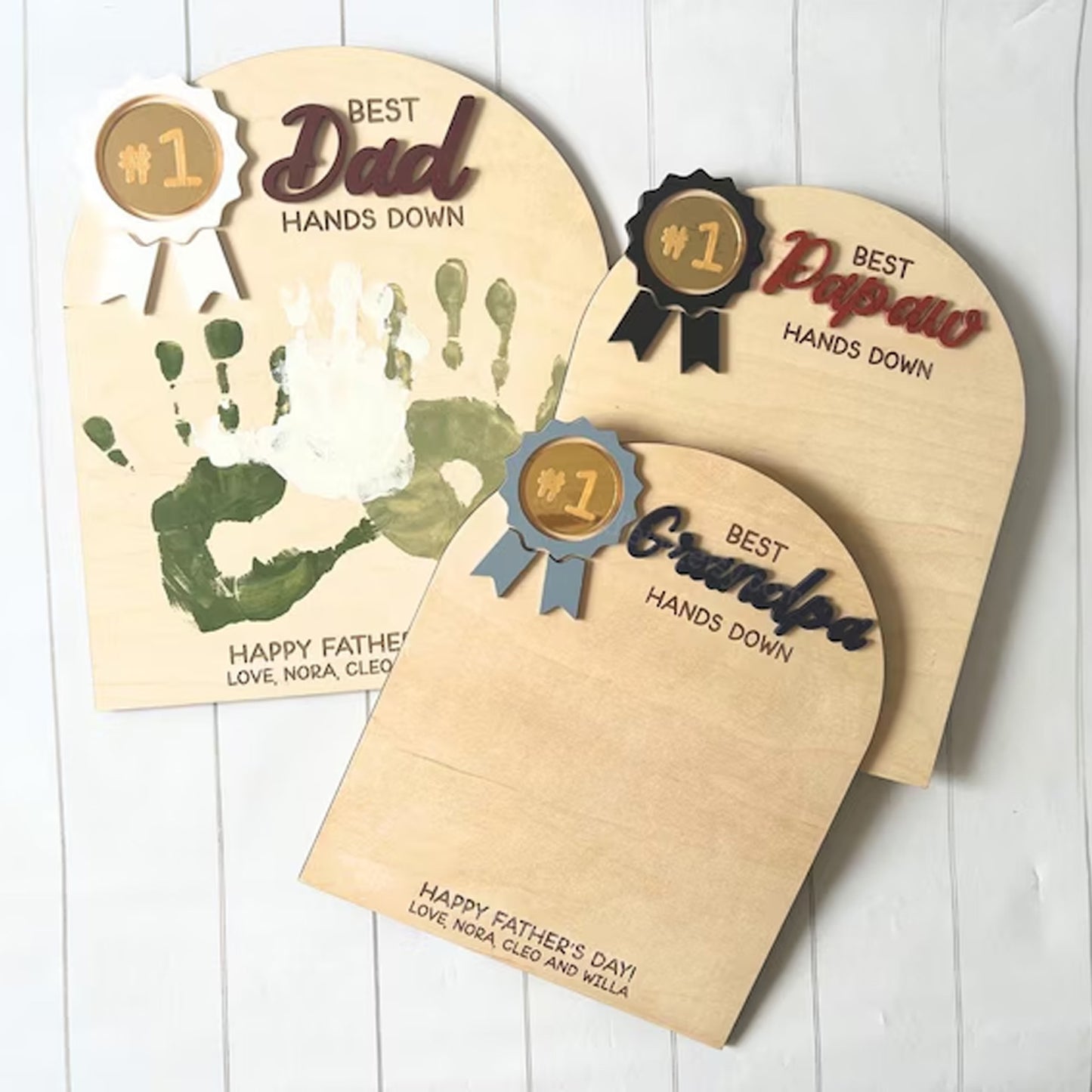 Personalized Father’s Day Handprint Wooden Plaque, Custom Best Dad Hands Down Wooden Sign 685148