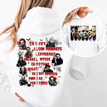 Horror Characters Front & Back Shirt, Classic Slasher Movie Halloween T-Shirt, Spooky Horror Fan Tee 686006