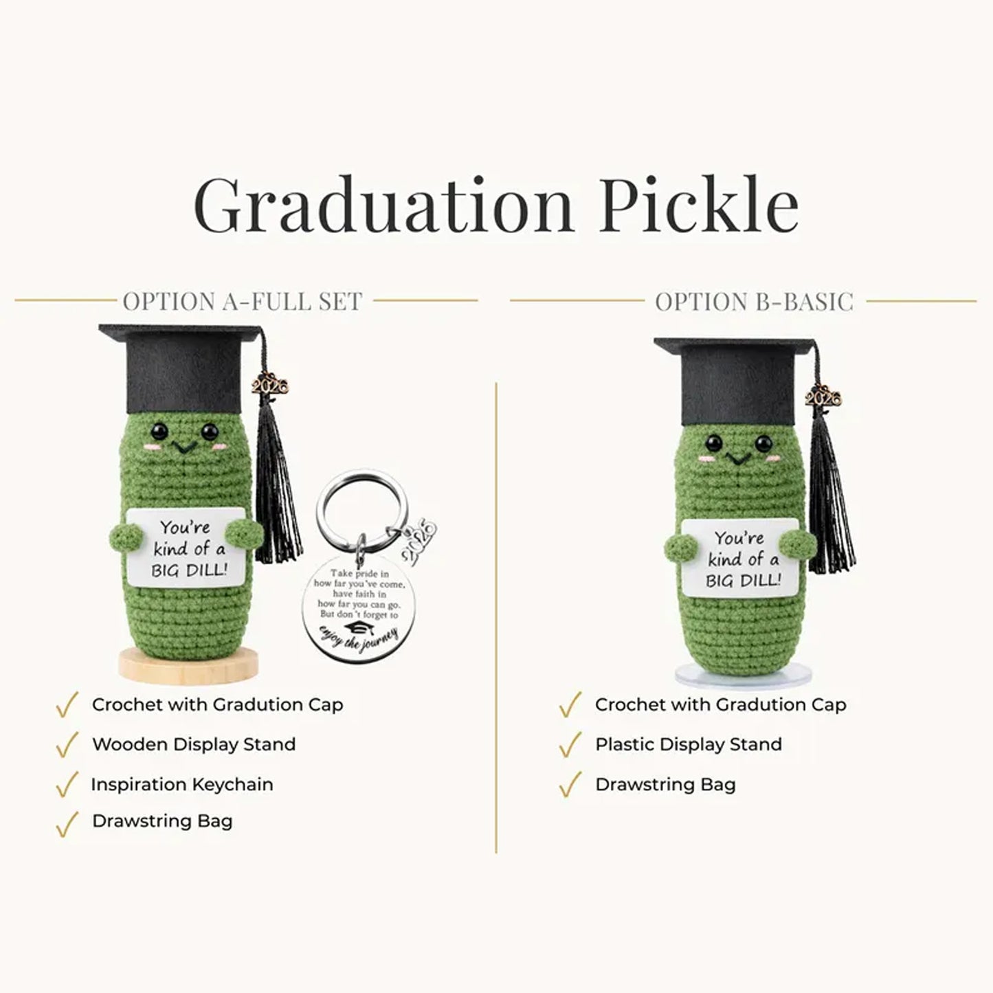 Personalized 2026 Graduation Crochet Gift, Big Dill Pickle Stand, Positive Potato Keepsake 685070