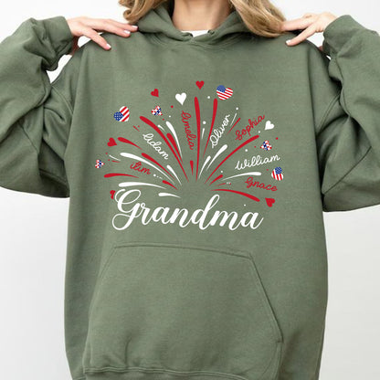 Personalized Grandma Kids Names Firework Shirt, Patriotic 250 Years Nana Mimi Gigi 4th of July Tee 685206