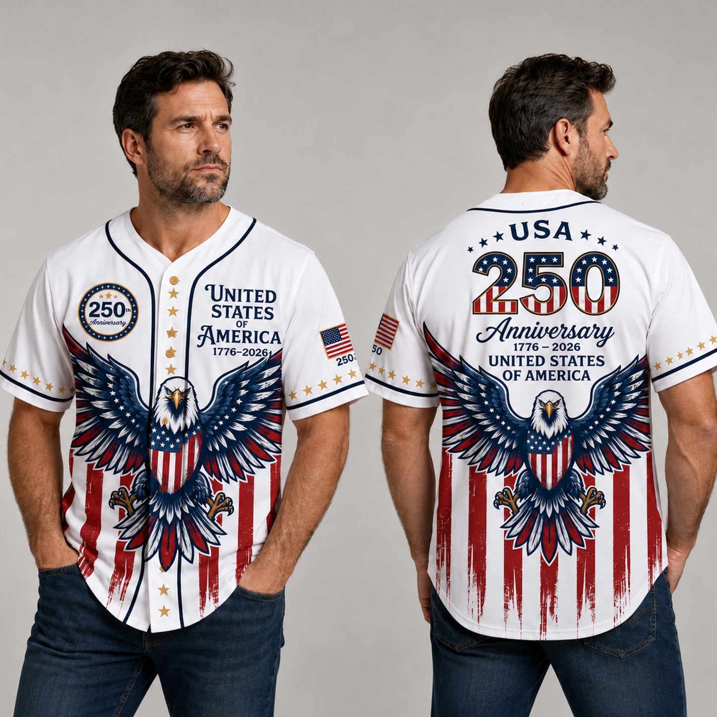 USA 250 Years Anniversary Baseball Jersey Shirt, Patriotic Eagle 1776-2026 Shirt, 4th of July Gift 685422