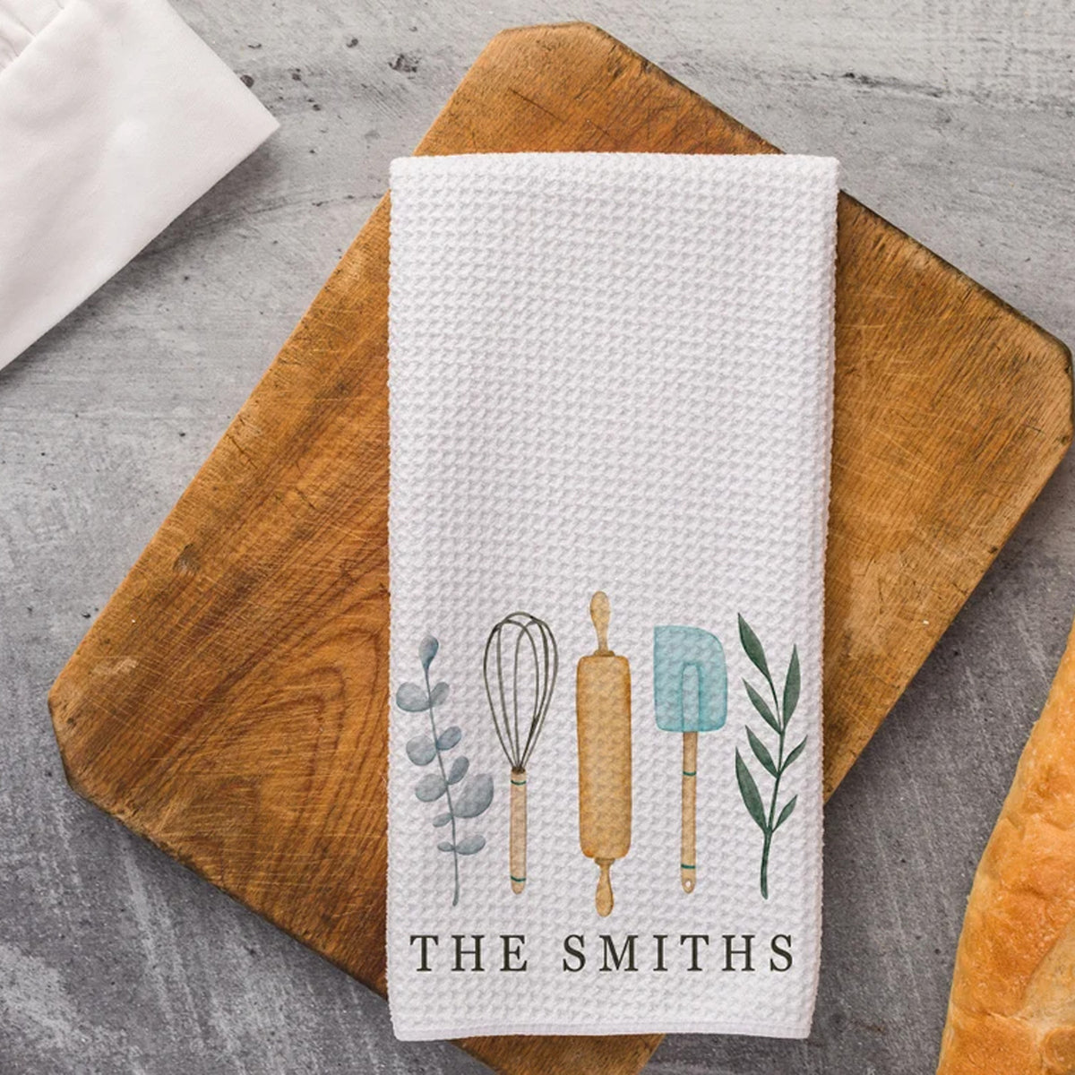 Personalized Baking Utensils Kitchen Towel, Custom Name Waffle Weave Dish Towel, Housewarming Gift 686643 WFD