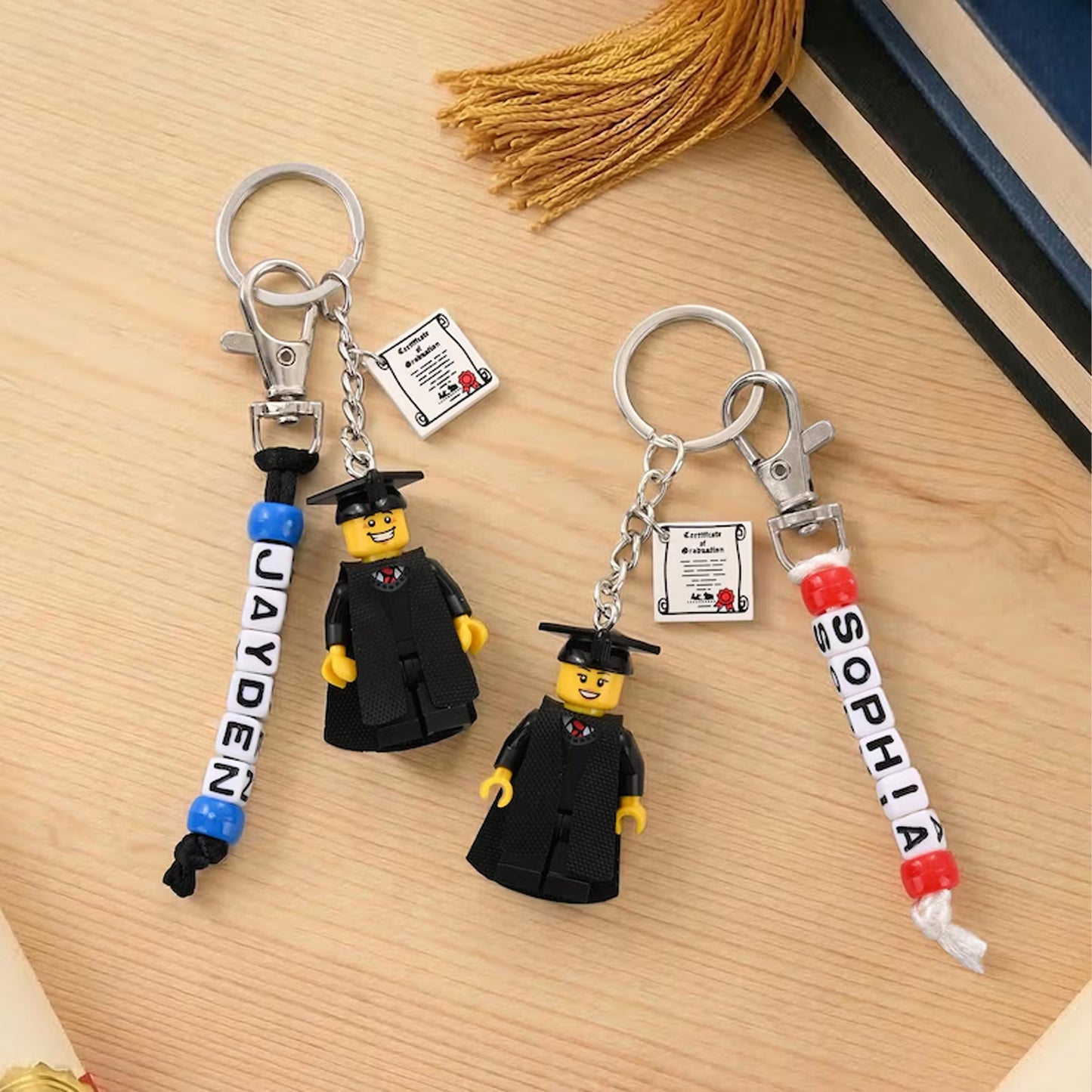 Personalized Graduate Card Keychain Set, Custom 3D Mini Figure Graduation Gift for Classmates 685030
