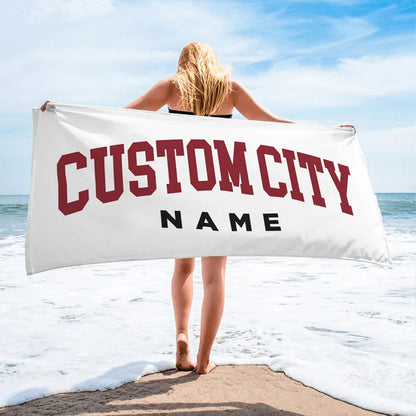 Custom College Beach Towel, Personalized Name School Spirit Towel, Graduation Gift for Students 684829