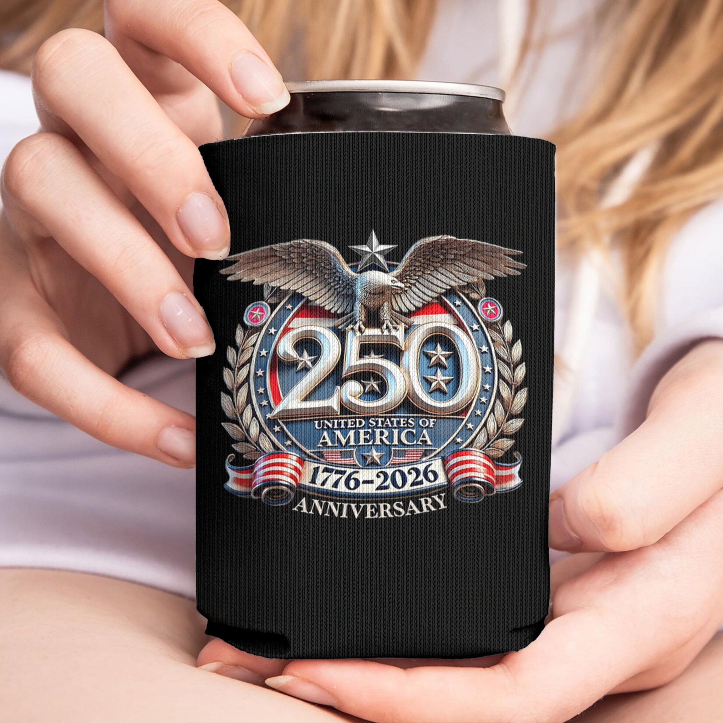 Freedom 250 Years of America Can Cooler | Patriotic 4th of July 1776–2026 Eagle US Can Sleeve 684551