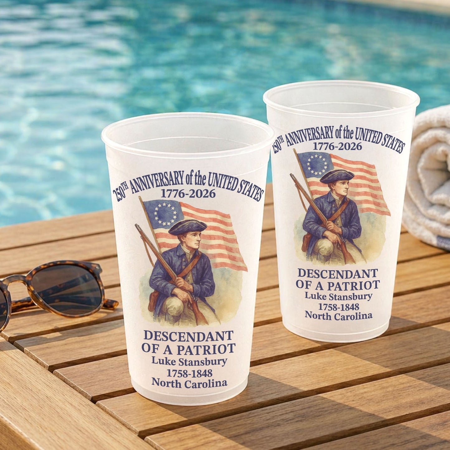 Personalized 250 Years of America Frosted Cups, Custom Name Descendant of a Patriot  Party Cups 684883