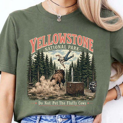 Do Not Pet The Fluffy Cows Dark Shirt, Yellowstone National Park T-Shirt, Funny Bison Wildlife Graphic Tee 685648