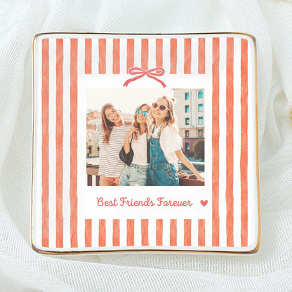 Personalized Bestie Trinket Dish, Custom Photo Sister Jewelry Dish, Ceramic Ring Tray, Bridesmaid Gift 686168