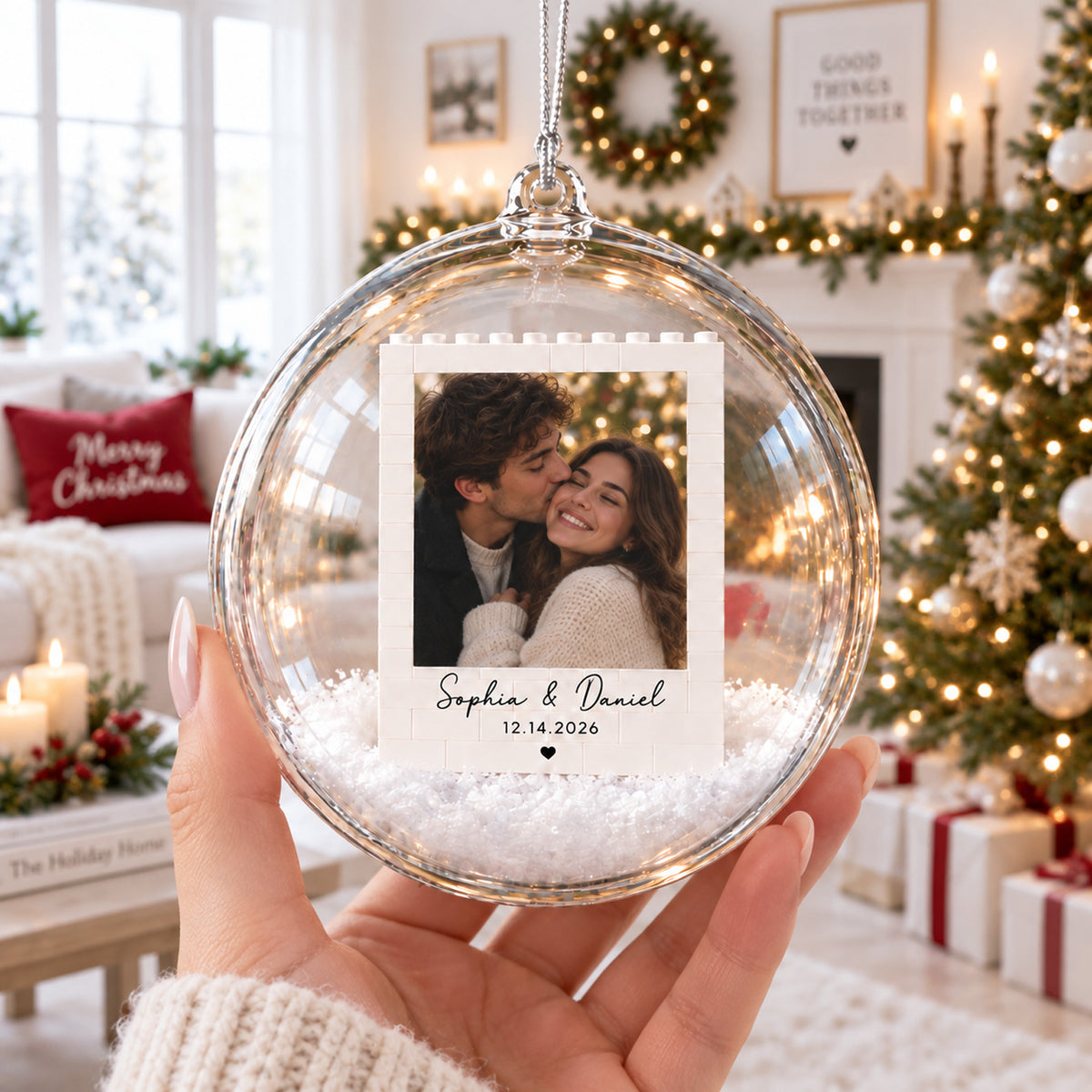 Custom Photo Couple Lego Bauble Ornament, Personalized Names & Date Christmas Keepsake Gift 686286 WFD