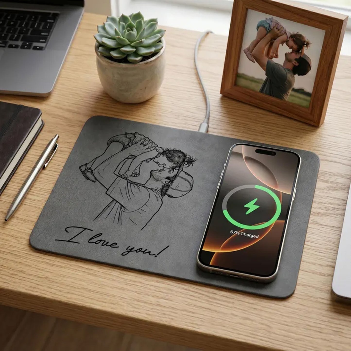 Personalized Photo Sketch Wireless Charger Pad for Dad, Custom Father’s Day Gift, Desk Decor 685134