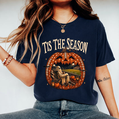 Vintage Halloween Football Shirt, Tis the Season Ghost Tee, Spooky Game Day Pumpkin Football Shirt 685865