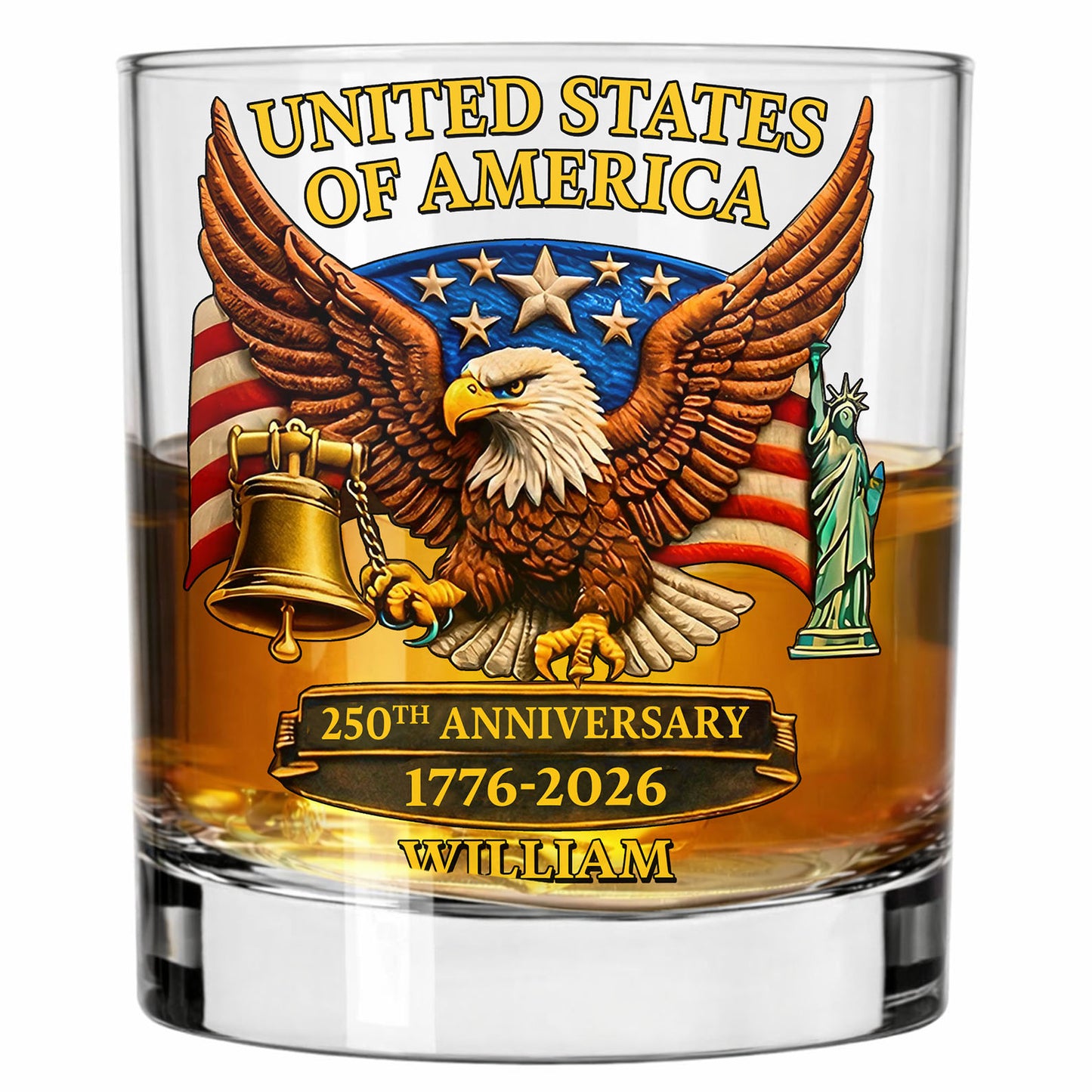 Custom Name USA 250 Years Anniversary Glass | Patriotic Eagle Bell 1776–2026 Whiskey Glass Beer Glass 684263