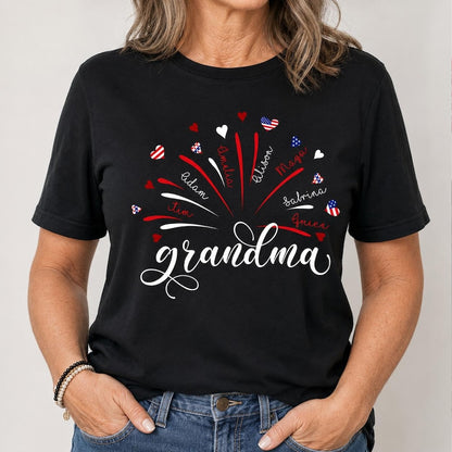 Personalized Grandma Kids Names Firework Shirt, Patriotic 250 Years Nana Mimi Gigi 4th of July Tee 685206 WFD