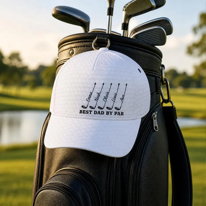 Best Dad By Par Hat, Personalized Golf Cap, Custom Kids Names Golf Gift For Dad, Father's Day Gift 685127