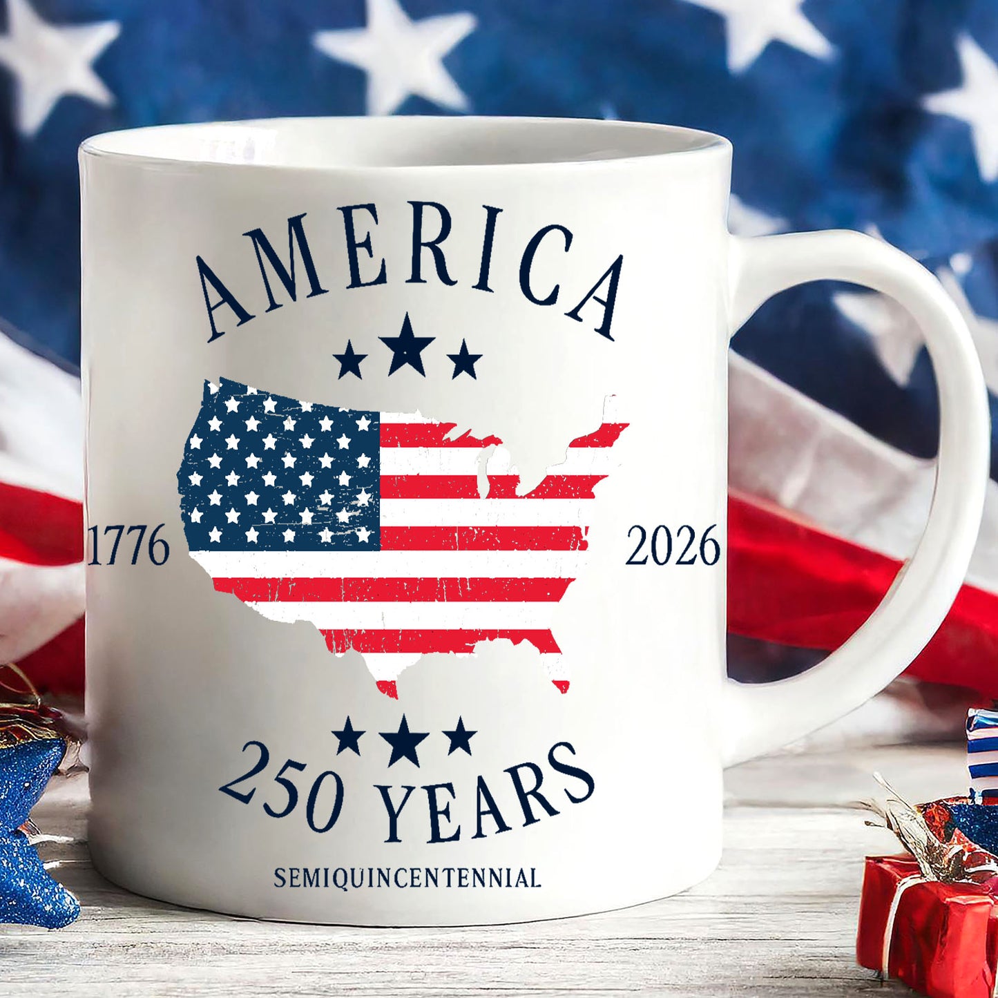 250 Years America 1776-2026 Mug, Patriotic USA Semiquincentennial 4th Of July White Mug Accent Mug 685087