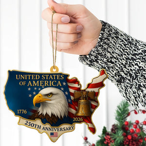 USA 250 Years 1776–2026 Wood Ornament | Patriotic 4th of July Christmas Ornament | Happy 250th Birthday Ornament 683127