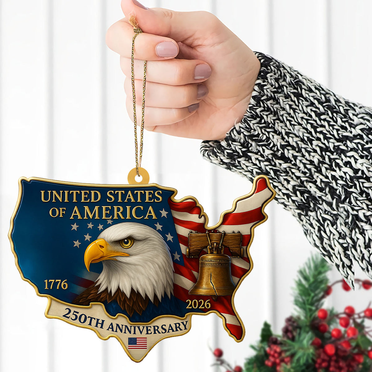 USA 250 Years 1776–2026 Wood Ornament | Patriotic 4th of July Christmas Ornament | Happy 250th Birthday Ornament 683127