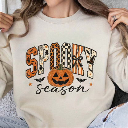 Spooky Season Halloween Shirt, Retro Checkered Leopard Pumpkin Tee, Girly Vintage Halloween Shirt 685867