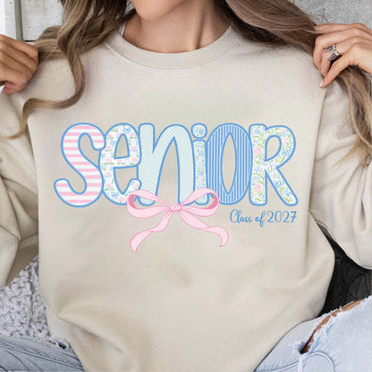 Personalized Senior Shirt, Senior 2027 Bright Tee, Custom Graduation Year, Floral Bow Class of 2027 Gift 685653
