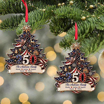 Personalized USA 250th Anniversary Acrylic Ornament, Custom Family Name Patriotic Christmas Decor 685886