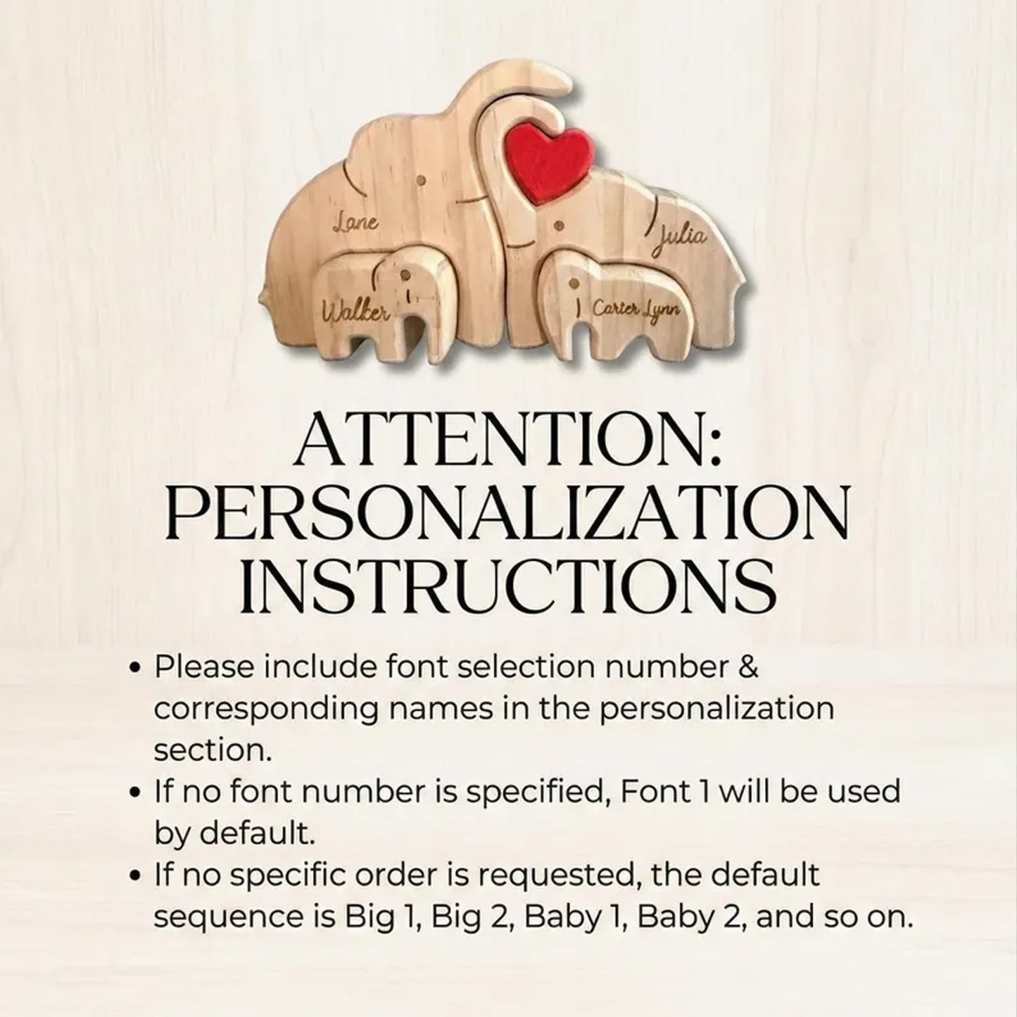 Personalized Elephant Family Wooden Puzzle, Custom Name Wood Animal Figurine, Family Keepsake Gift 684797