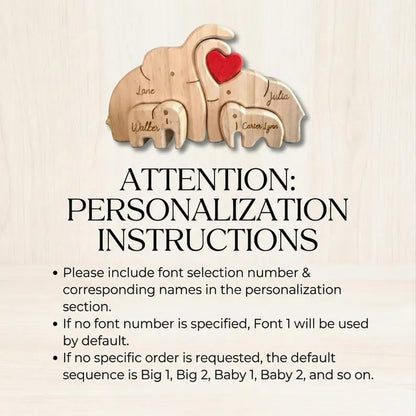 Personalized Elephant Family Wooden Puzzle, Custom Name Wood Animal Figurine, Family Keepsake Gift 684797