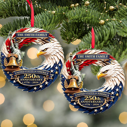 Personalized USA 250th Anniversary Acrylic Ornament, Custom Family Name Patriotic Eagle Ornament 1776-2026 685874