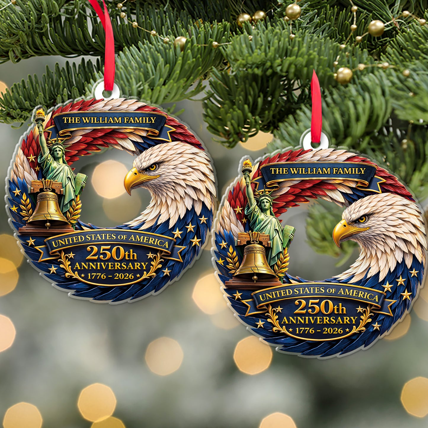 Personalized USA 250 Years Acrylic Ornament, Custom Name Eagle Liberty Christmas Decor 685758