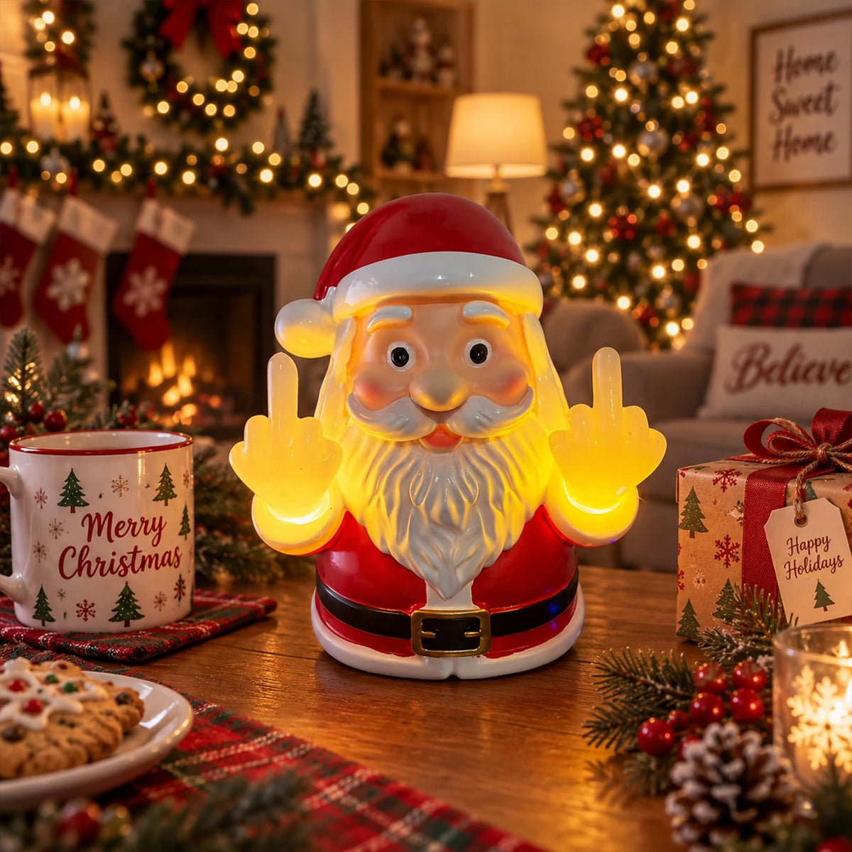 Funny Middle Finger Light Up Wall Lamp, Santa Reindeer Ghost LED Night Light, Christmas Halloween Decor 686662 WFD