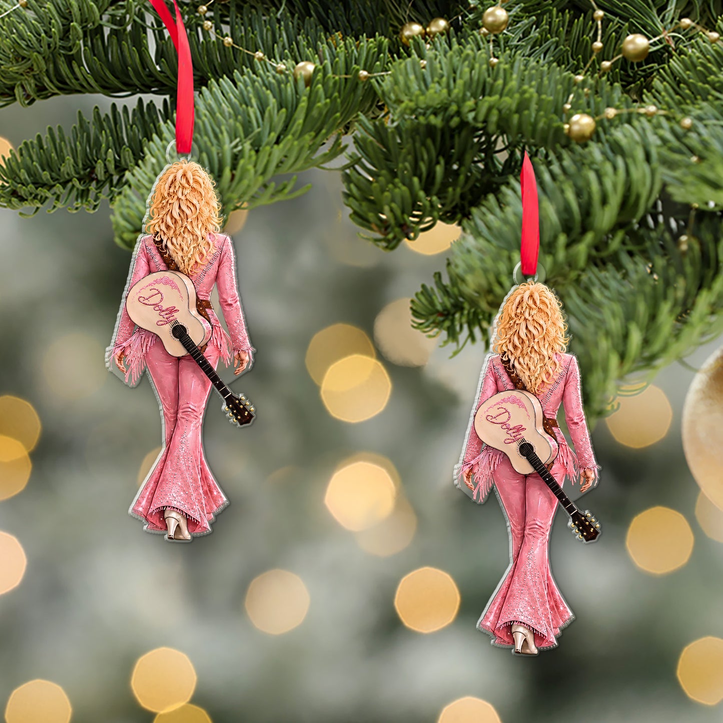 Dolly Parton Pink Outfit Acrylic Ornament, Guitar Country Music Christmas Ornament, Dolly Fan Gift 686174